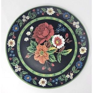 Vintage Vera Bradley Plate Decor Floral Black Hand painted 1990s